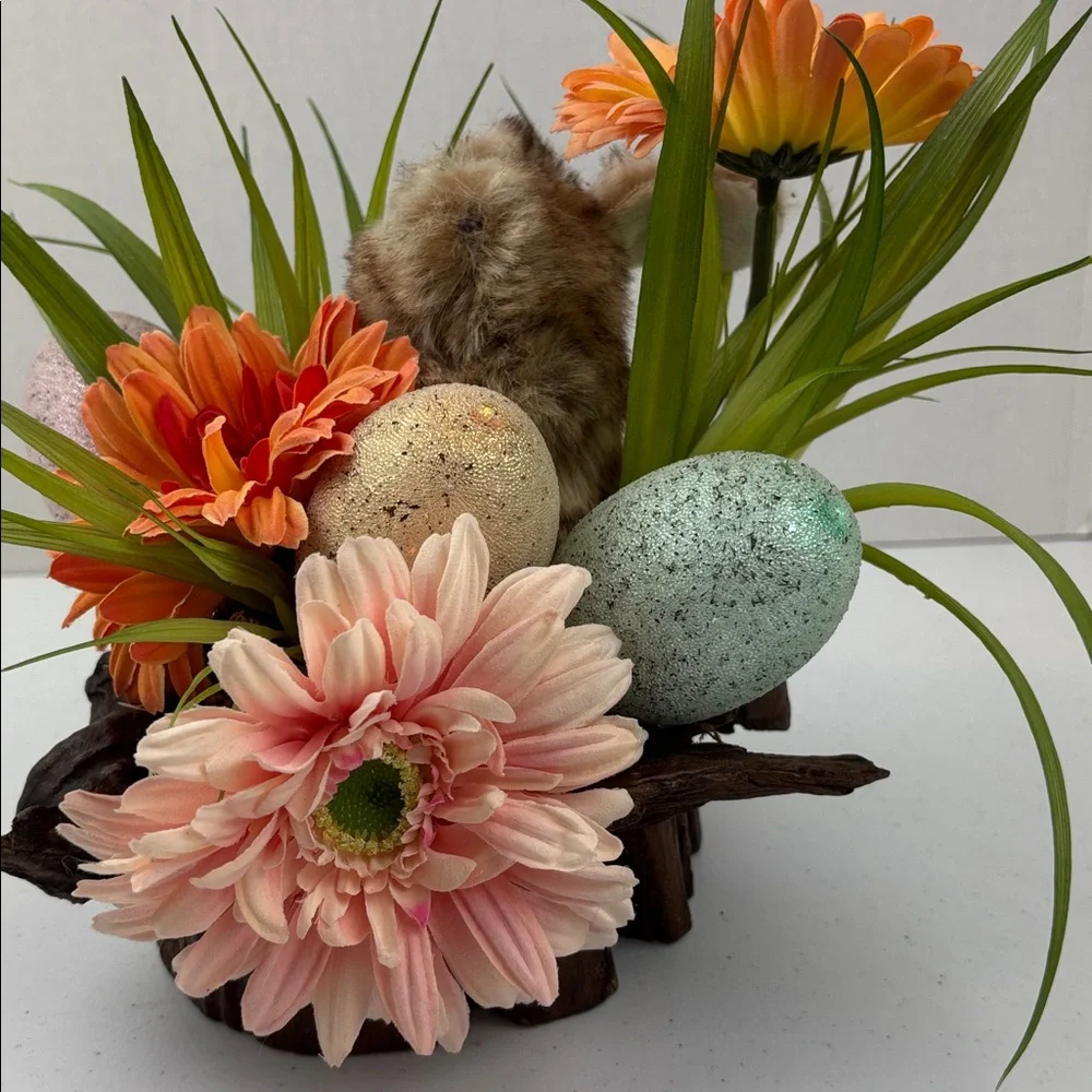 Floral Easter Egg Arrangement with Orange and Pink Accents